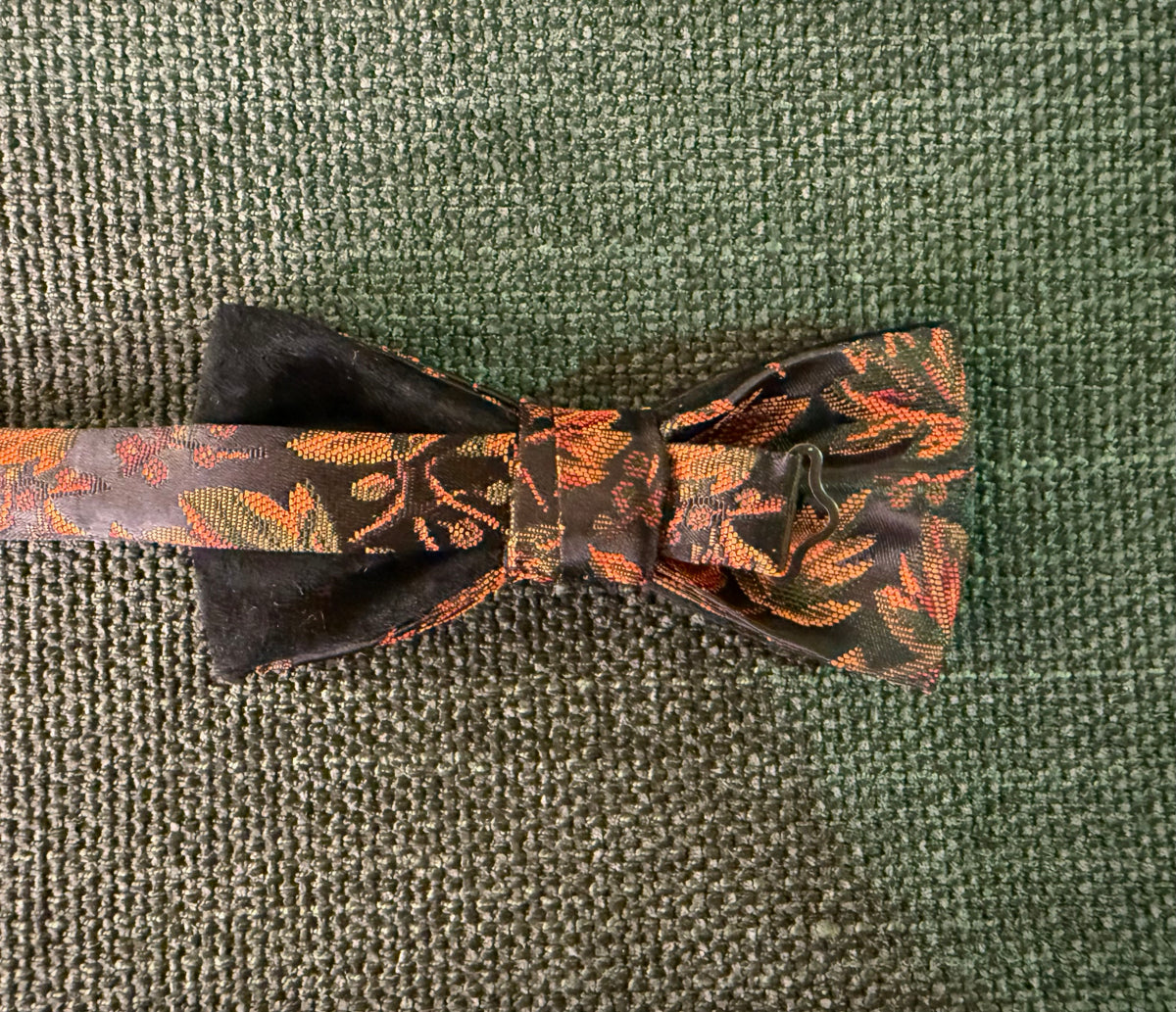 Black Suede Autumnal Leaves Bow Tie on Adjustable Strap