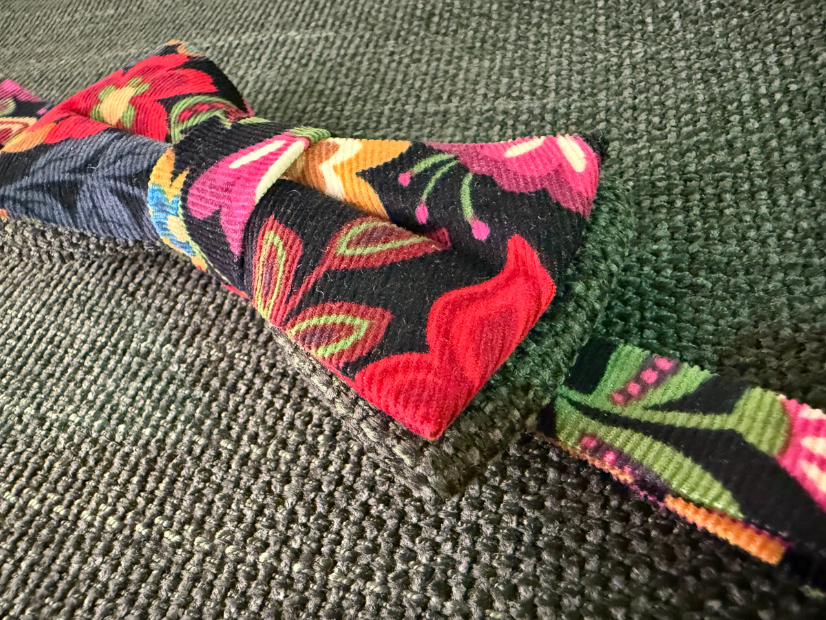 Floral Corduroy Bow Tie on Adjustable Strap