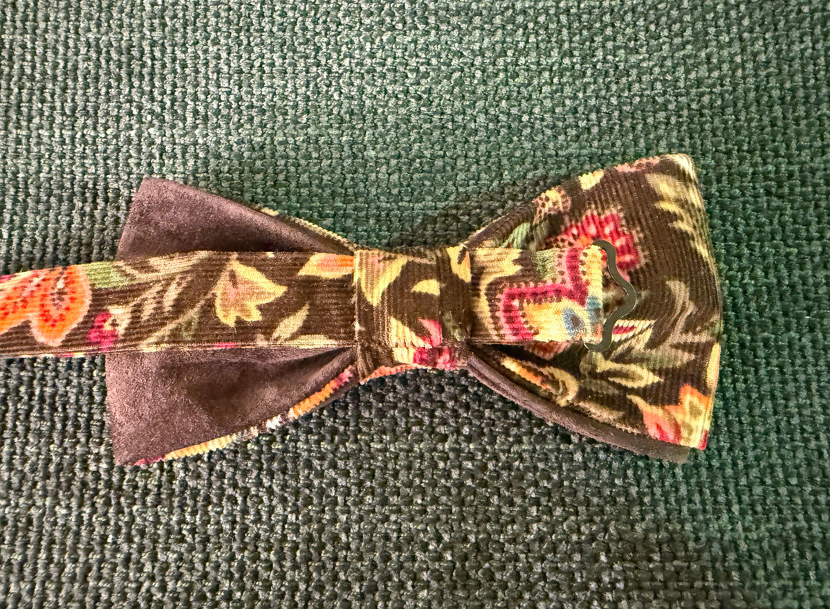 The Kensington — Floral Corduroy & Suede Bow Tie