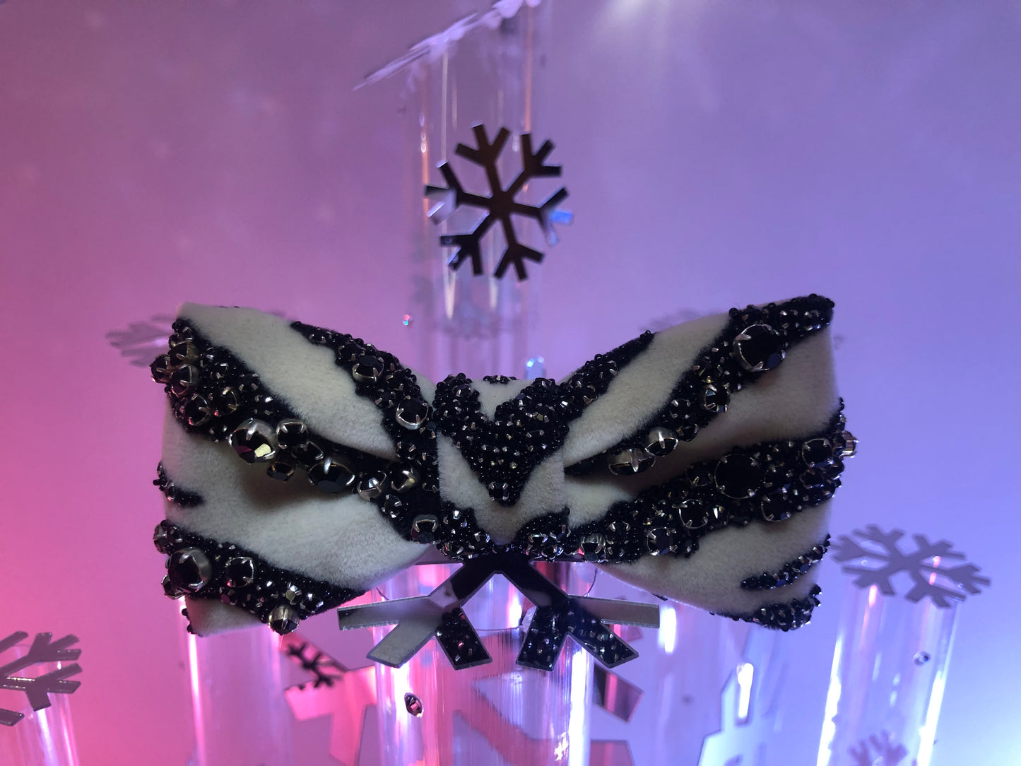 Zebra Velvet Adjustable Bow Tie with Swarovski Crystals