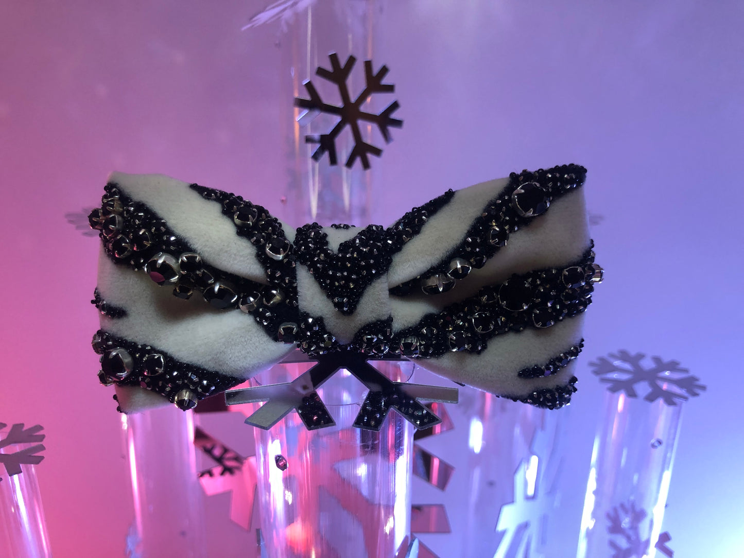 Zebra Velvet Adjustable Bow Tie with Swarovski Crystals