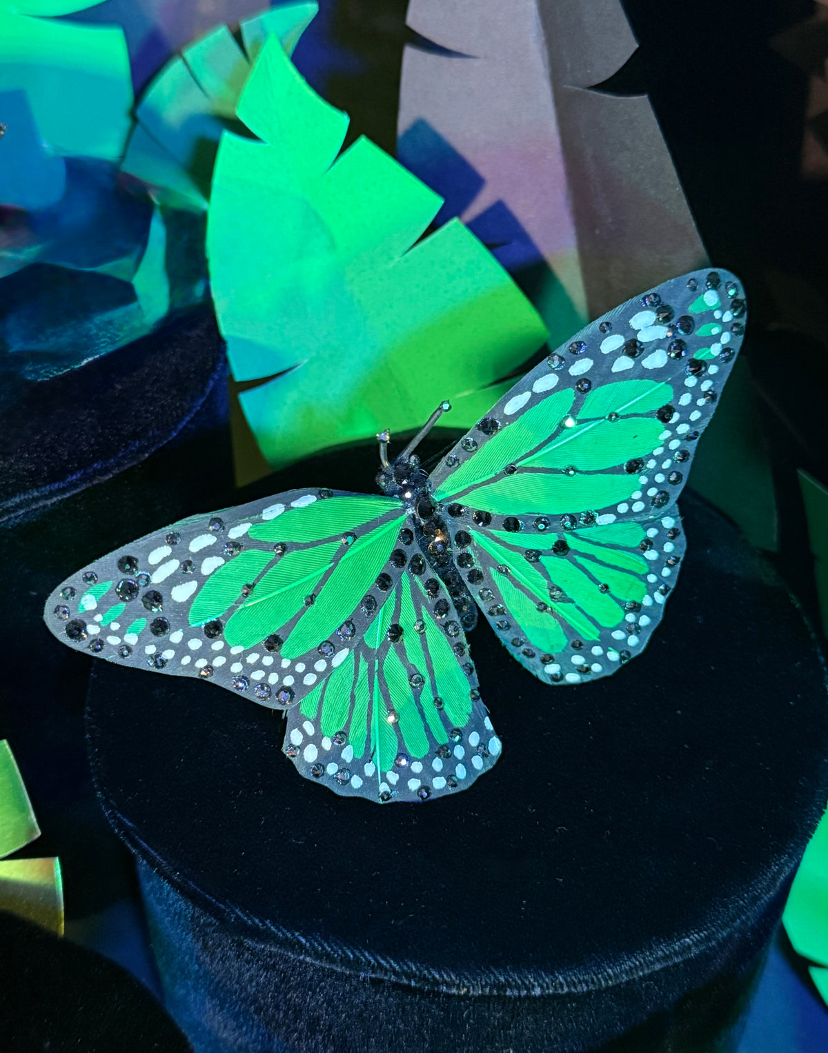 Green Feather Butterfly Hairclip Featuring Swarovski Crystals