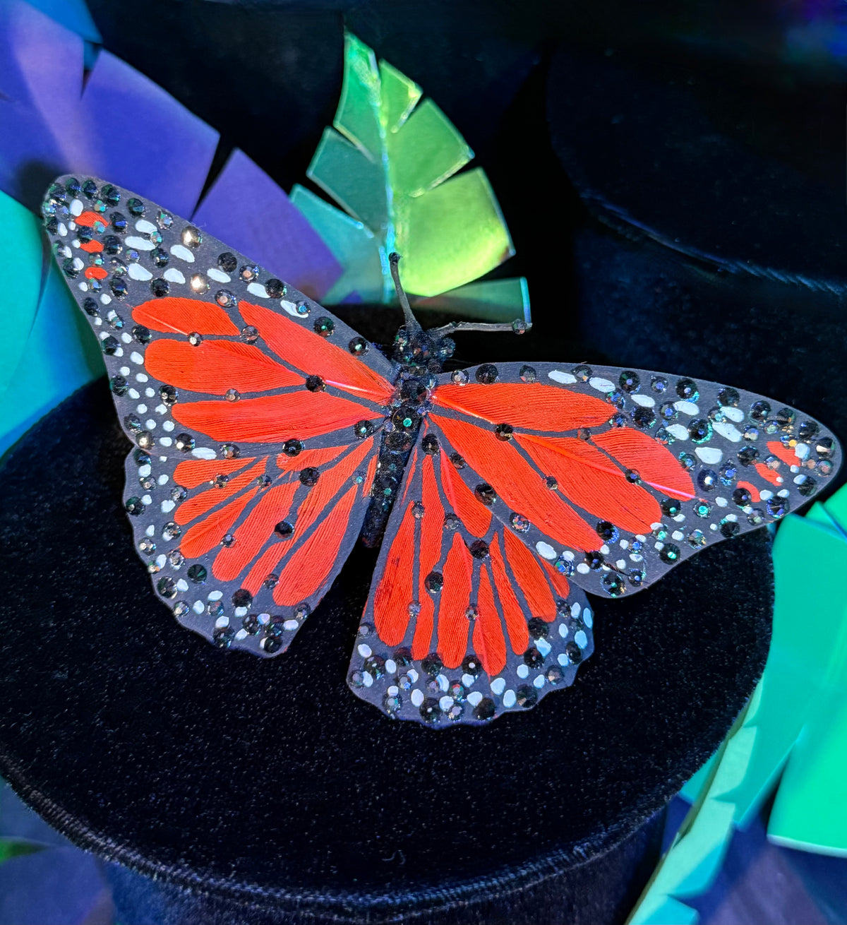 Orange Feather Butterfly Hairclip Featuring Swarovski Crystals