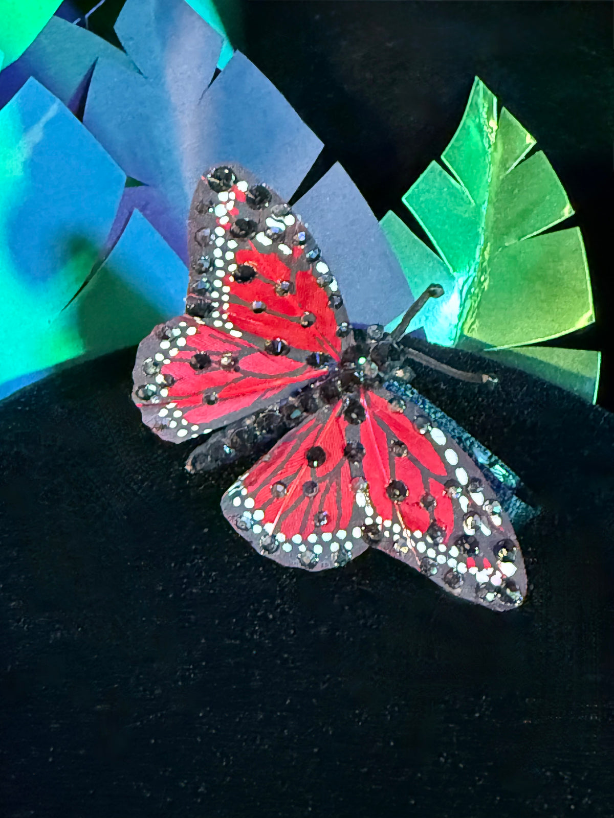 Red Mini Feather Butterfly Hairclip Featuring Swarovski Crystals