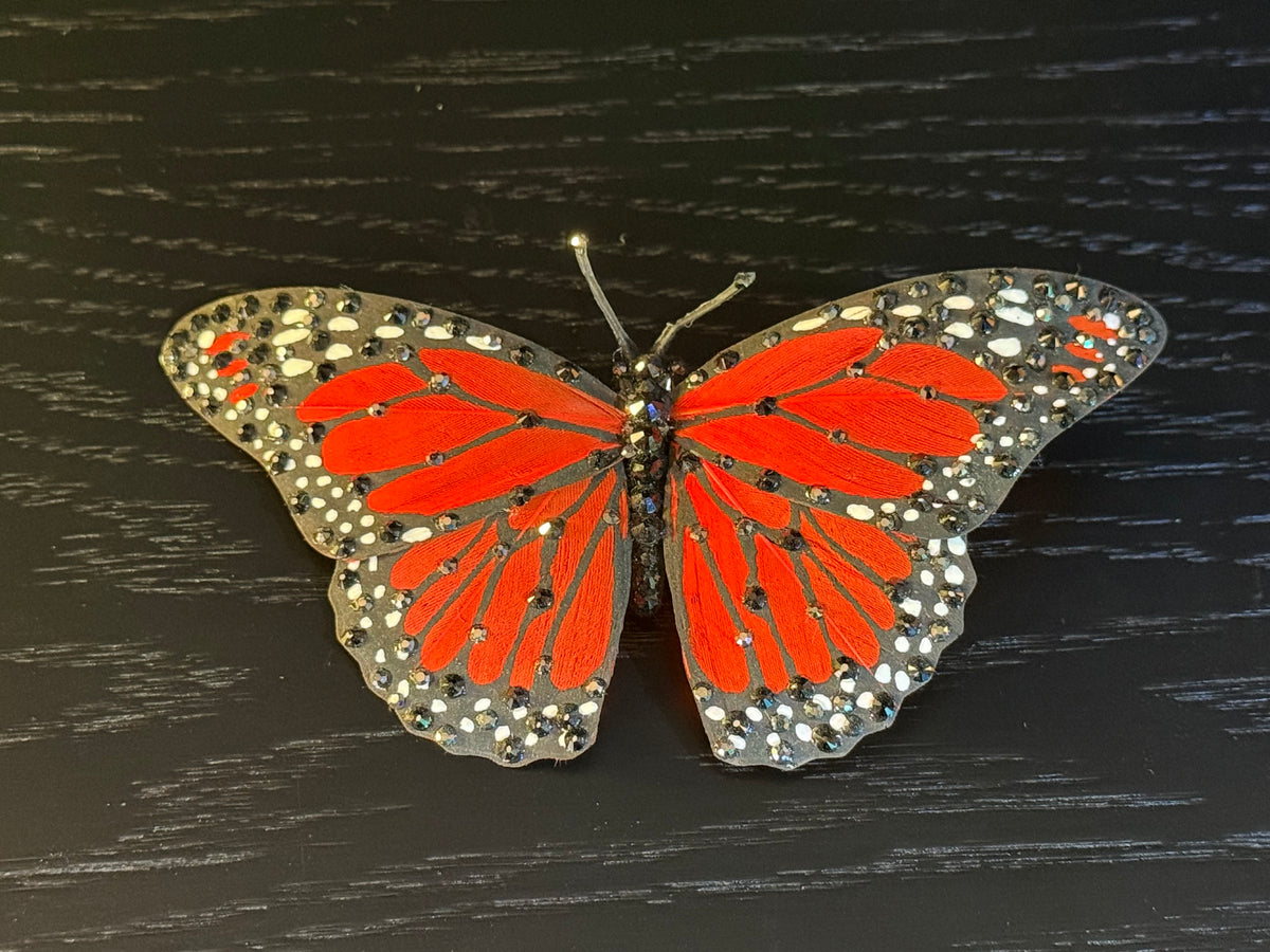 Orange Feather Butterfly Hairclip Featuring Swarovski Crystals