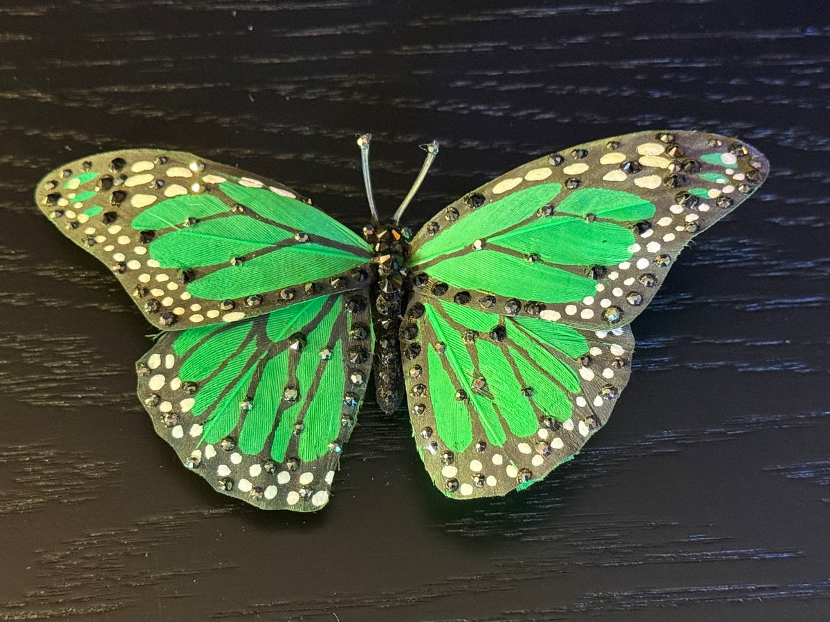 Green Feather Butterfly Hairclip Featuring Swarovski Crystals