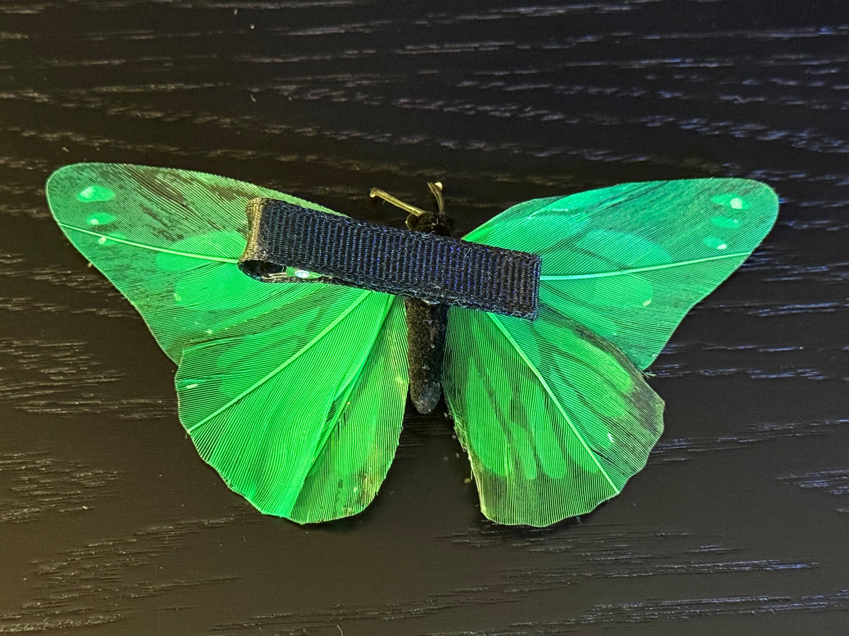 Green Feather Butterfly Hairclip Featuring Swarovski Crystals