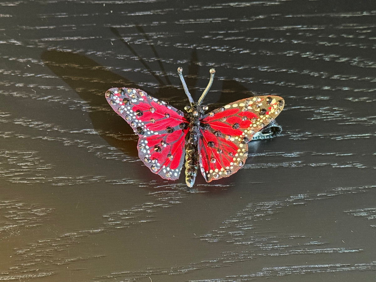 Red Mini Feather Butterfly Hairclip Featuring Swarovski Crystals