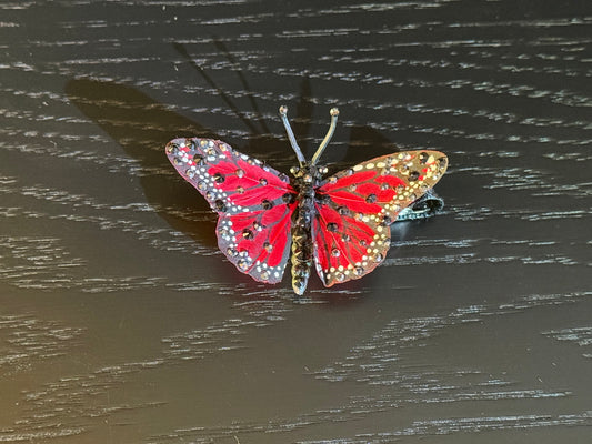 Red Mini Feather Butterfly Hairclip Featuring Swarovski Crystals