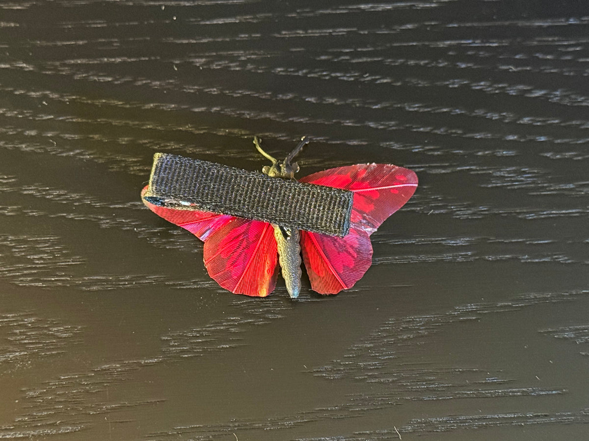 Red Mini Feather Butterfly Hairclip Featuring Swarovski Crystals