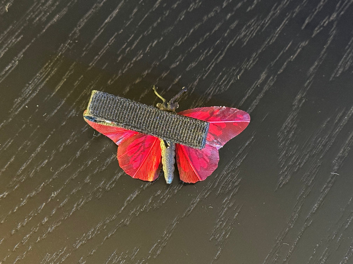 Set of Two Mini Red Feather Butterfly Hairclips Featuring Swarovski Crystals