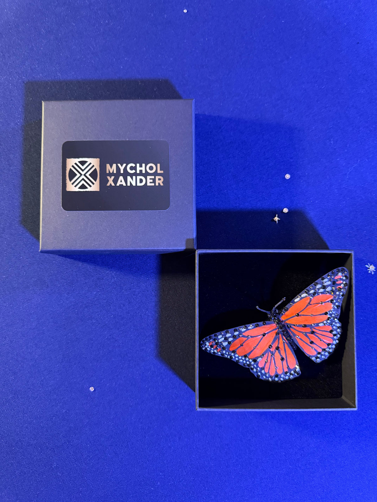 Orange Feather Butterfly Hairclip Featuring Swarovski Crystals