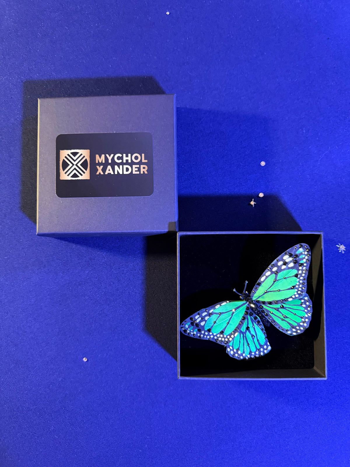 Green Feather Butterfly Hairclip Featuring Swarovski Crystals