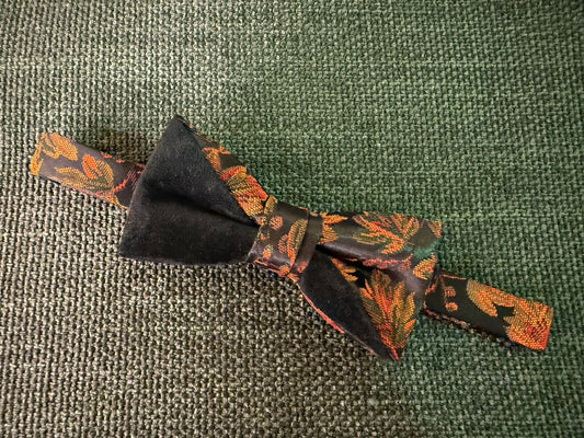 Black Suede Autumnal Leaves Bow Tie on Adjustable Strap