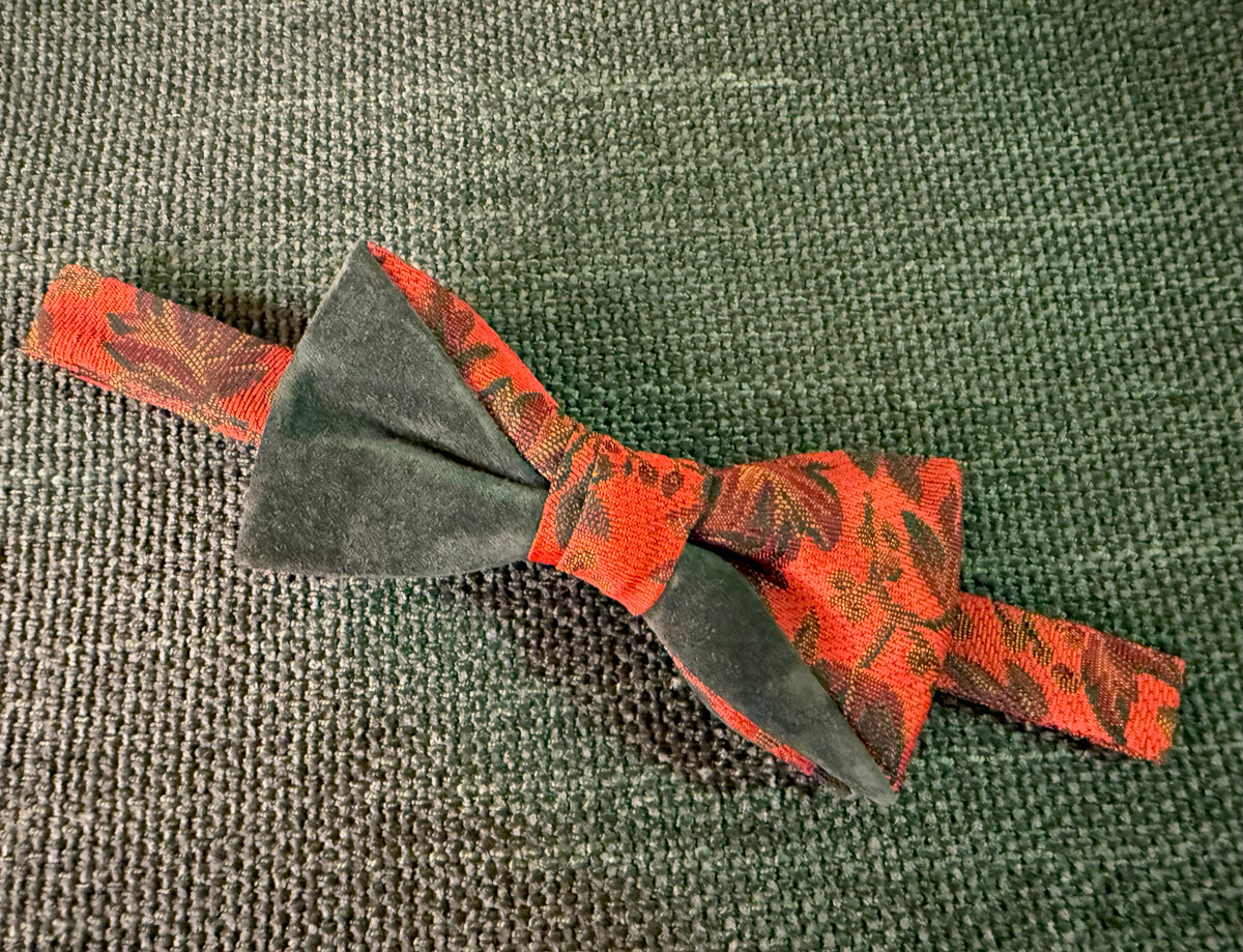 Olive Suede Autumnal Leaves Bow Tie on Adjustable Strap