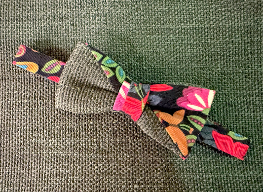 Floral/Olive Bow Tie on Adjustable Strap