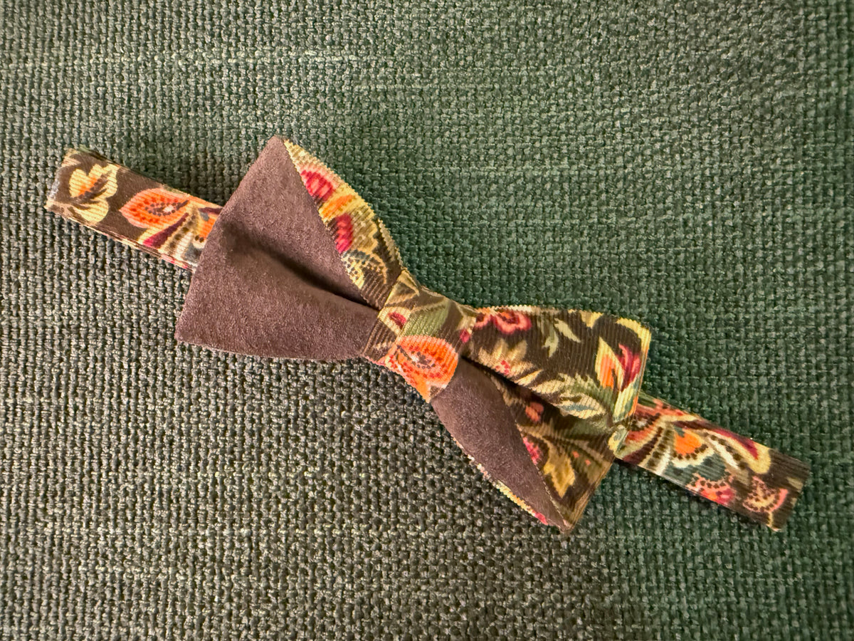 The Kensington — Floral Corduroy & Suede Bow Tie