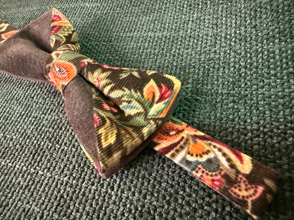 The Kensington — Floral Corduroy & Suede Bow Tie