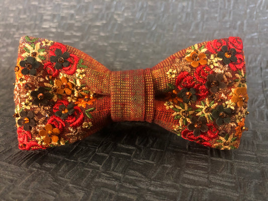 Embroidered Floral Bow Tie